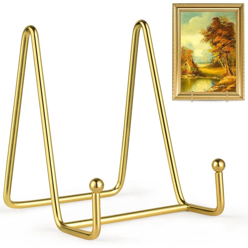 4-Zoll-Tellerständer, verbesserte goldene Staffelei-Fotorahmenhalter aus Eisen, Metallständer für Fotos, Dekoteller, Tablets und Kunstwerke – 2er-Pack