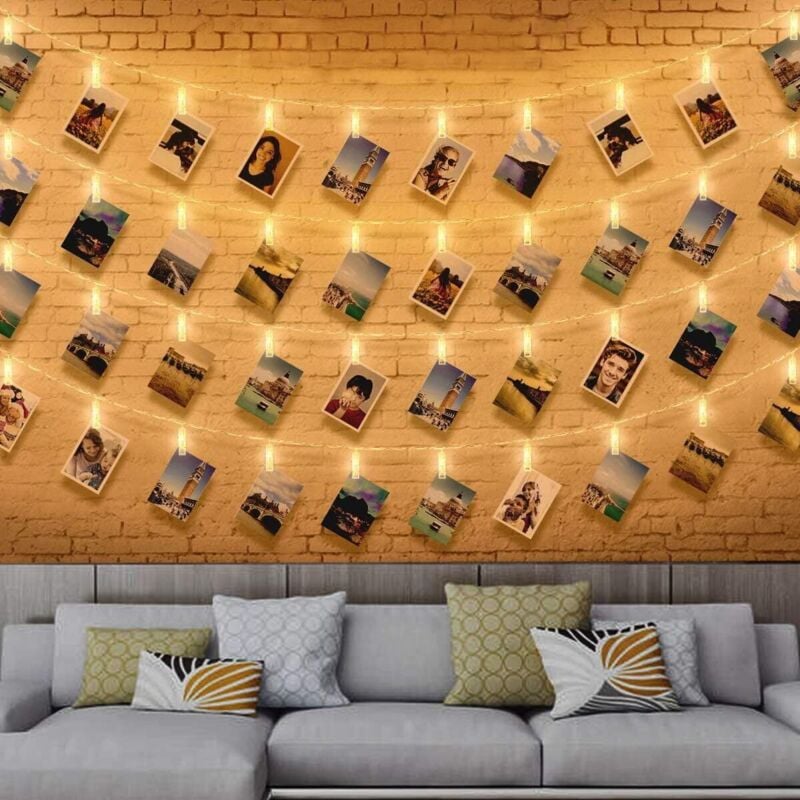 40 LED-Foto-Licht-Girlande, 6 m LED-Foto-Girlande, Wand-Foto-Halter-Girlande, Clip-Foto-Halter für Party, Dekoration, Hochzeit