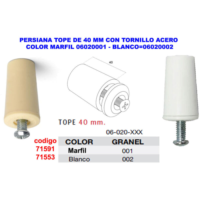 40 mm obere Jalousie mit elfenbeinfarbener Stahlschraube