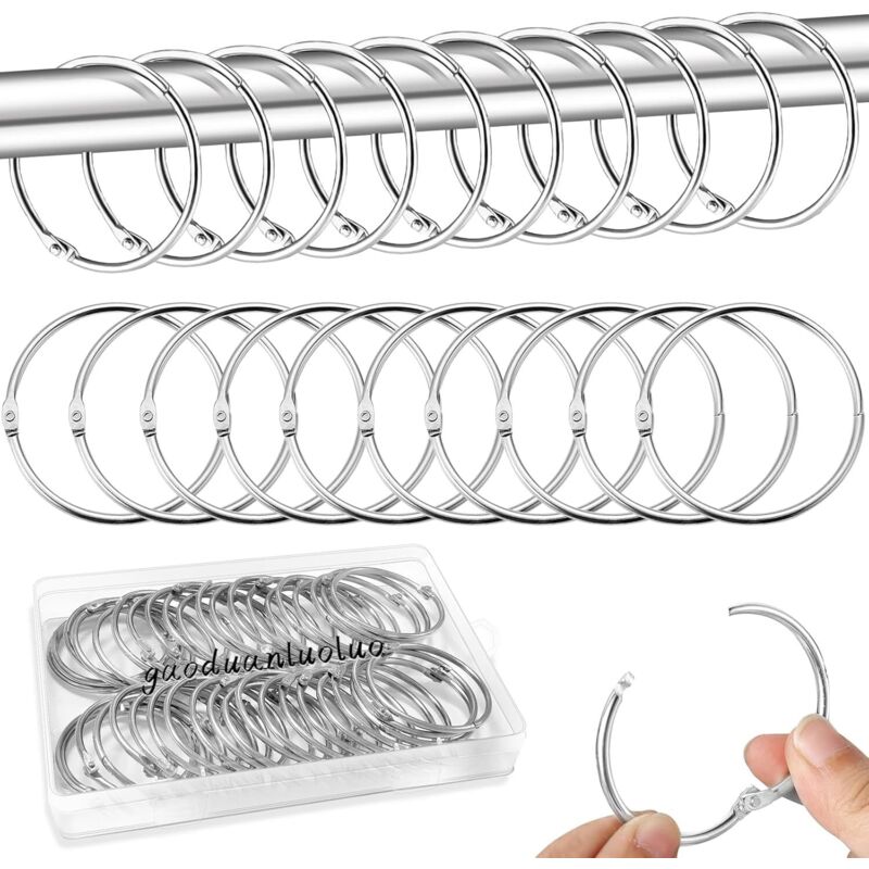 40 Stück Vorhangringe Metall, 50mm Gardinenringe zum Öffnen, Duschvorhang Ringe, Vorhang Hängend Ringe für Duschvorhänge und Gardinenstangen