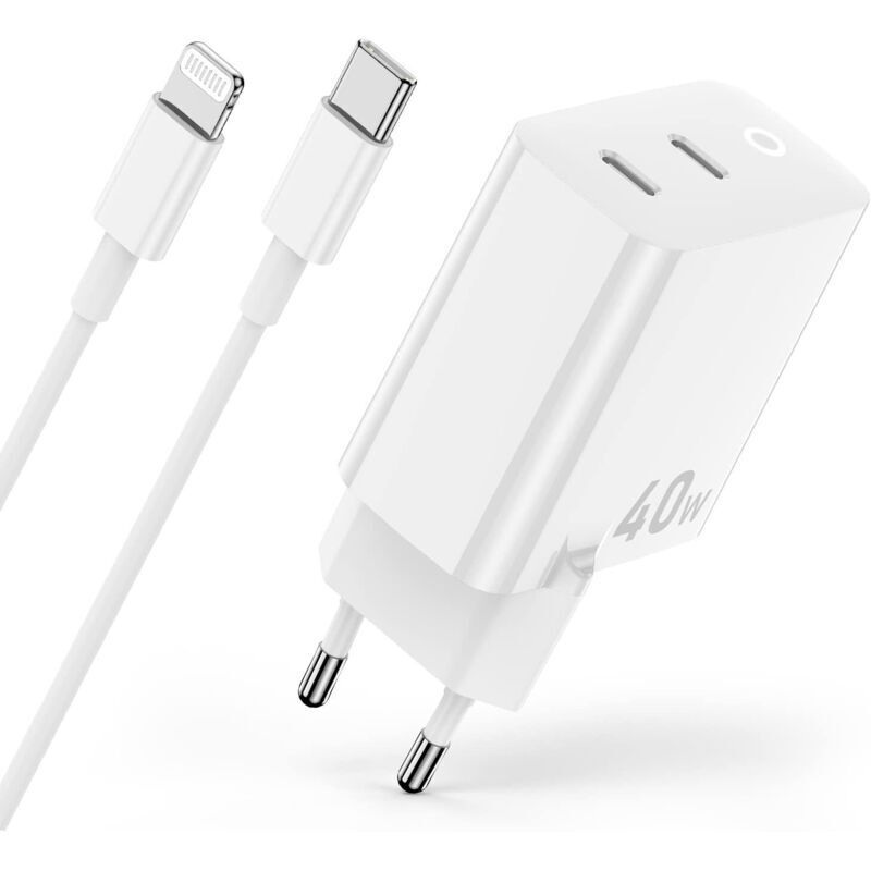 40-W-iPhone-Ladegerät für iPhone 14/13/12/11, Apple MFi-zertifiziert, 2 x 20-W-USB-C-Schnellladeadapter mit 2 m Lightning-Kabel für iPhone