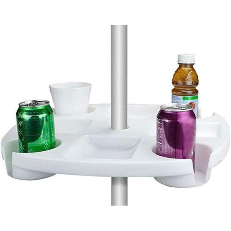 42 cm rundes Strandschirm-Ablagetablett aus Kunststoff für Bier, Snacks, Garten, Pool – Weiß mumu