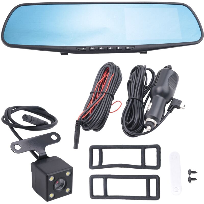 4,3--Auto-DVR-RüCkspiegel-Fahrvideorecorder mit Objektiven Dashcam 1080P ips Front- und RüCkkamera Dashcam