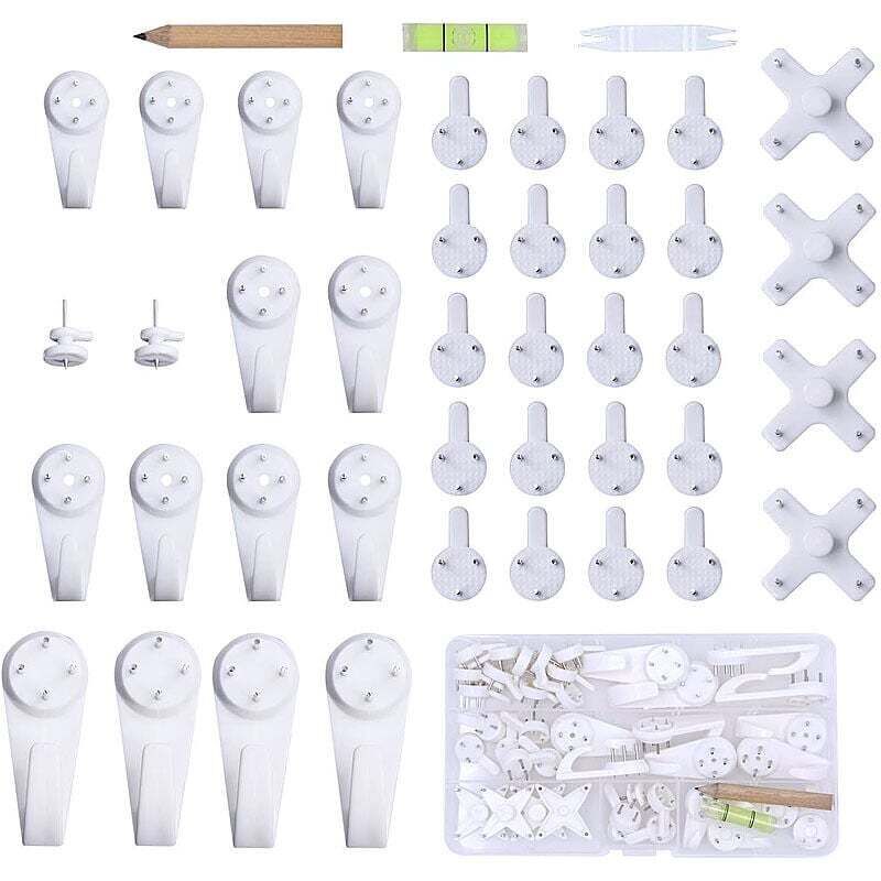 XVX - 43 ganci per quadri senza foratura, montaggio a parete bianco senza foratura, gancio in plastica per appendere quadri, cornice per foto, gancio