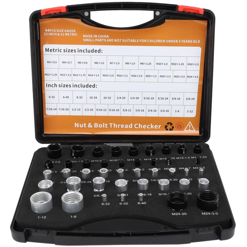 44-teiliges Gewindeprüfgerät für Muttern und Schrauben, Gewindelehre für Muttern und Schrauben, Schnelle Überprüfung von Muttern und Schrauben,