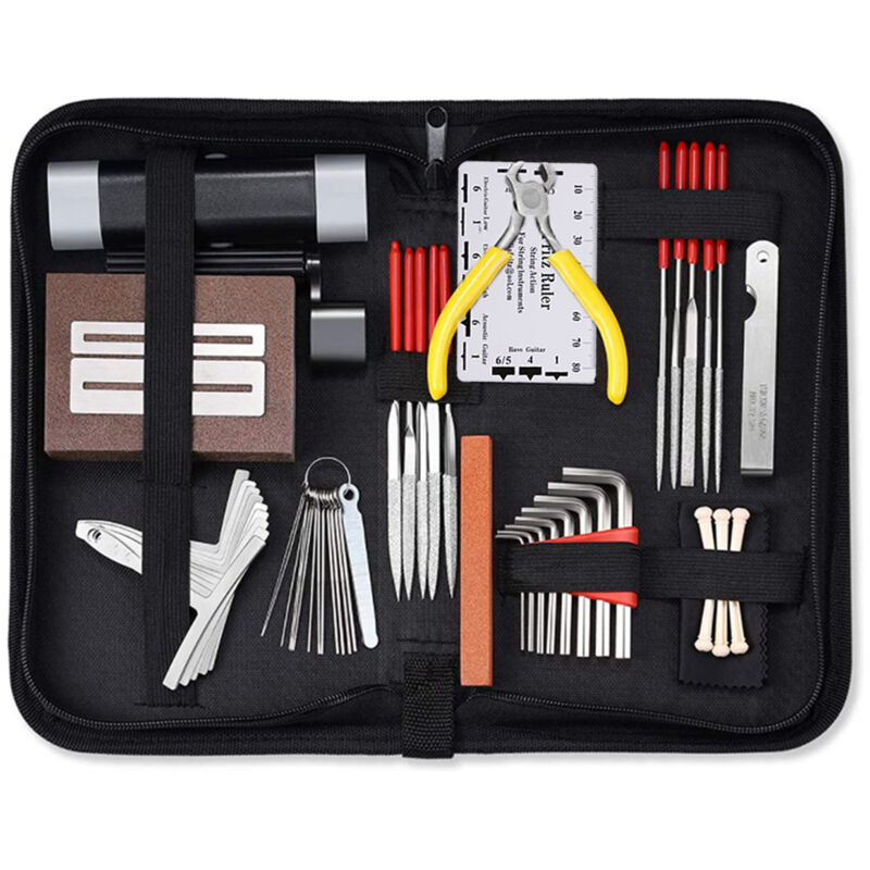 45-teiliges Gitarren-Reparatur- und Wartungsset mit Tragetasche, Saitenwickelwerkzeug und Saitenlagelineal