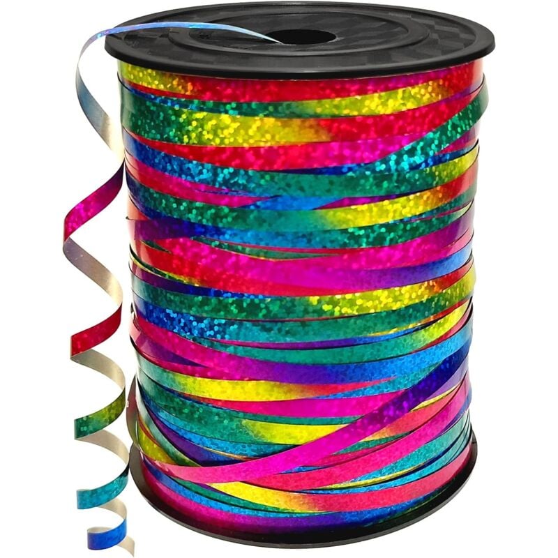 450 Meter Geschenkband - 5mm Schleifenband Regenbogen - Glänzend Bunt Glitzer Ringelband Ballonband für Weihnachtsdeko, Ballonverschlüsse,