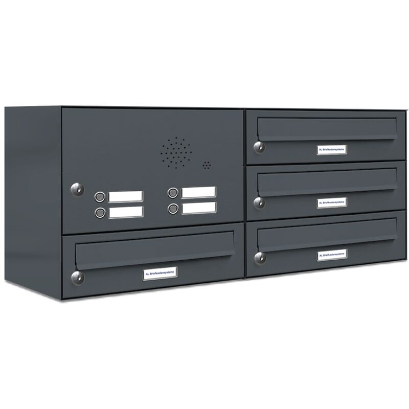 4er Briefkasten Anlage Aufputz - Wandmontage RAL 7016 Anthrazit Klingel