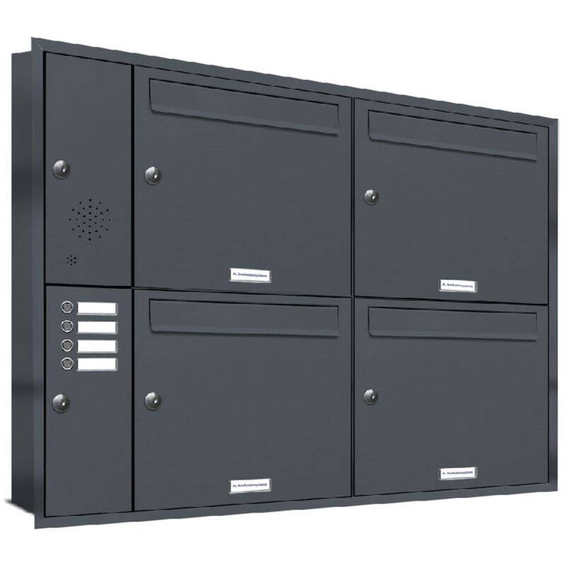 4er Briefkasten Anlage für Unterputz Montage Klingel RAL 7016 Anthrazit