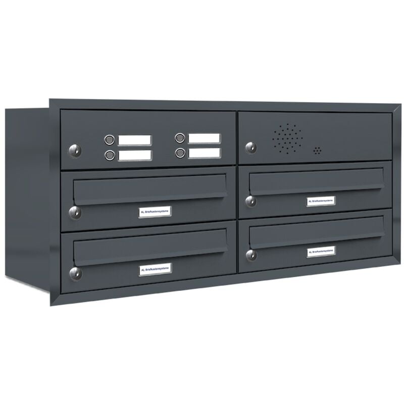 Al Briefkastensysteme - 4er Briefkasten Anlage Unterputz Montage ral 7016 Anthrazit Klingel