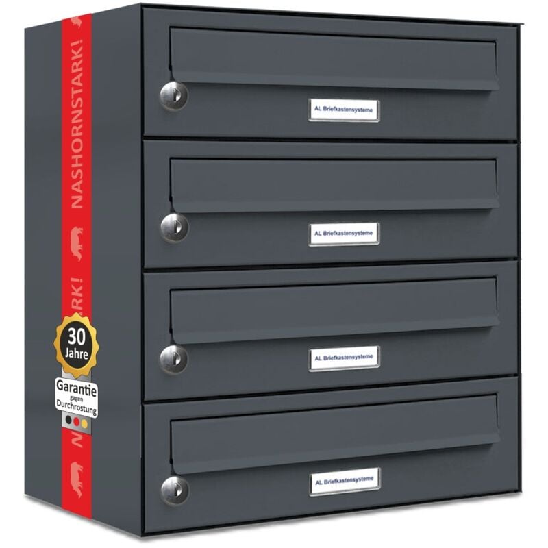 Al Briefkastensysteme - 4er Briefkasten Anthrazit Anlage 4 Fach Wandbriefkasten Postkasten
