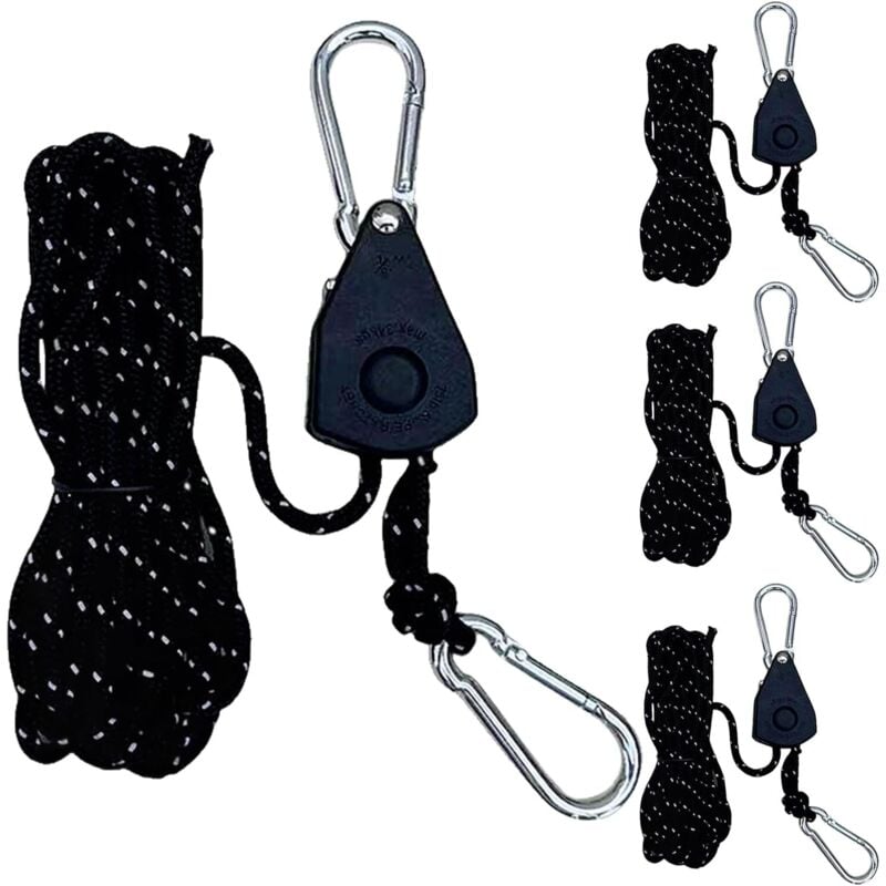 Coocheer - 4er-Pack, 4 m, reflektierende Abspannleinen, 4 mm, leicht, verstellbarer Spanner für Outdoor-Zelte, Camping, Sonnensegel, Wäscheleine