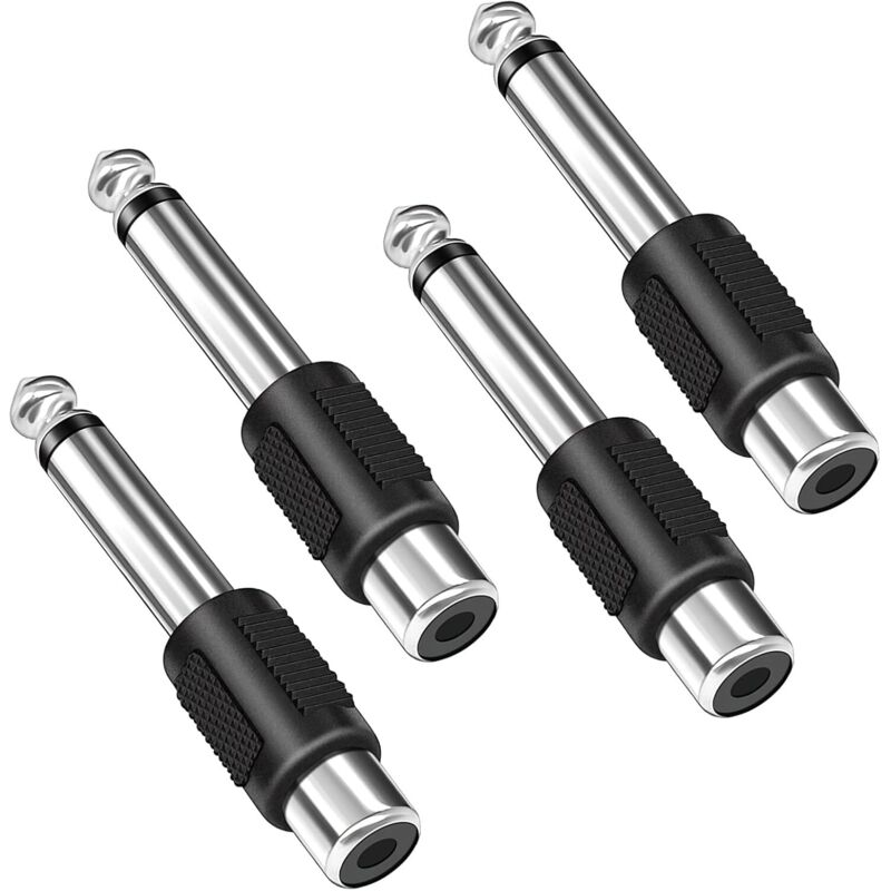 4er-Pack 6,35-mm-Klinkenstecker auf Cinch-Buchse, Adapter, 6,35-mm-TS-Mono-Audiostecker, Steckerkonverter für Instrumente, Verstärker, Lautsprecher,