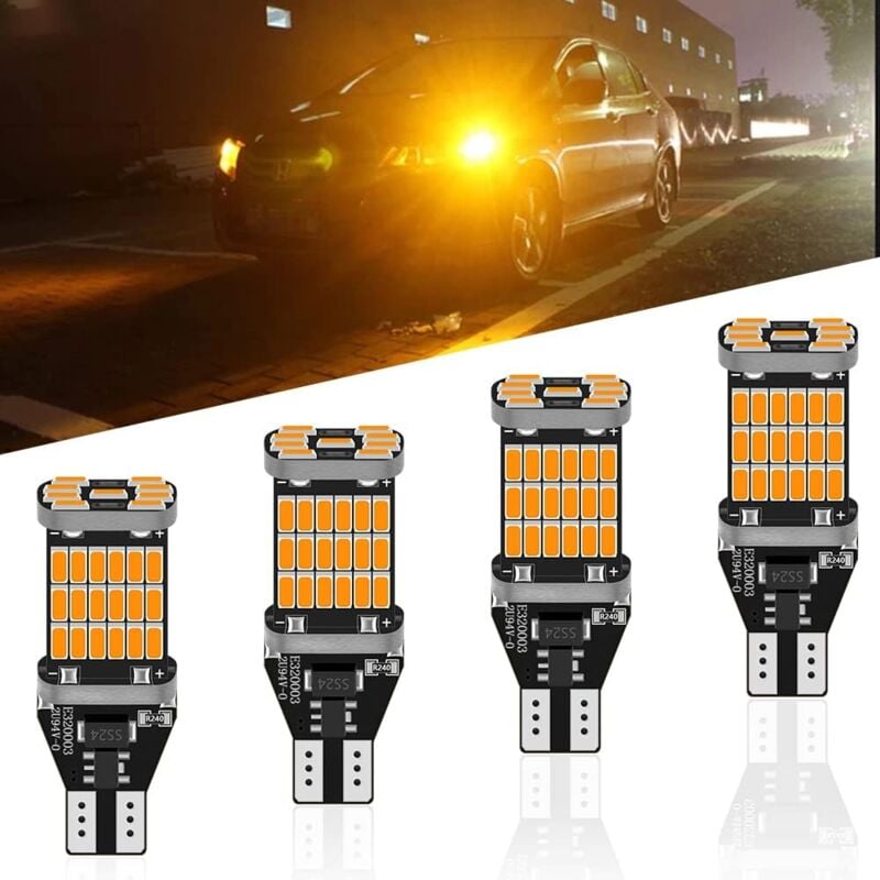 4er-Pack 921 912 T10 T15 Bernstein/Gelb 800 Lumen 12V-24V Nichtpolarität Extrem hell CANBUS Fehlerfrei Ak-4014 45PCS Chipsätze LED-Lampen für