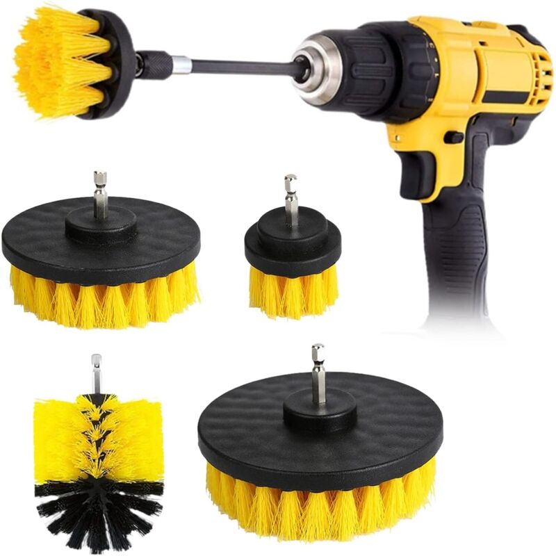 4er-Pack Bohrbürsten-Set – 2'/3,5'/4'/5' Borsten-Bohrbürste – Reinigungsbürste für Felgen, Fliesen, Küche, Fußböden, Auto, Badewanne