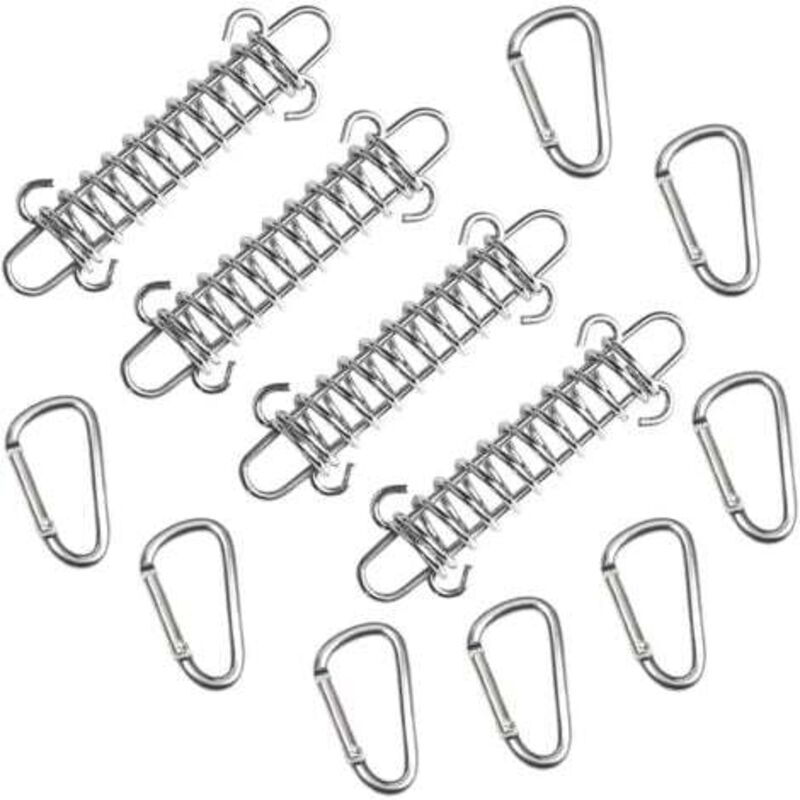 4er-Pack Edelstahl-Federzeltspanner für Markisen, Zeltfederschnalle mit 8 Karabinern für Camping