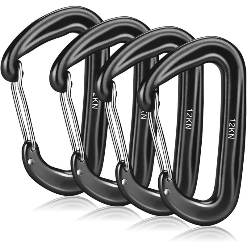 4er-Pack Karabiner aus Aluminiumlegierung, 1200 kg/12 kN, für Hängematten, Schlüsselanhänger, Camping, Angeln, Schaukeln und Wanderzubehör