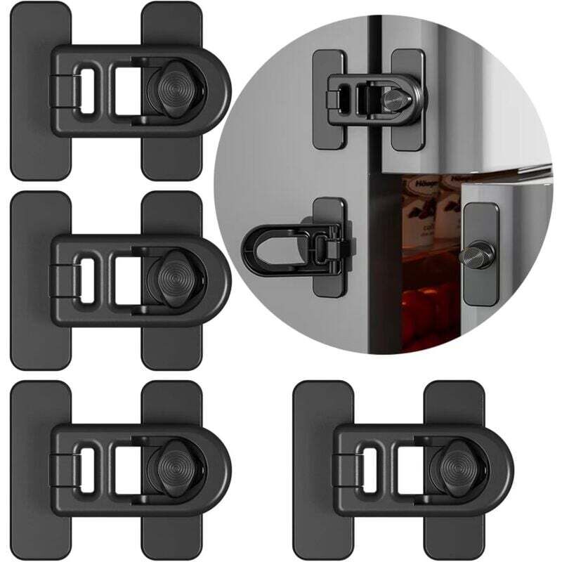 4er-Pack Kindersicherungen für Kühlschrank, Kühlschrank-Gefrierschrank-Schlösser mit 3M-Kleber – kein Werkzeug oder Bohren erforderlich (schwarz)