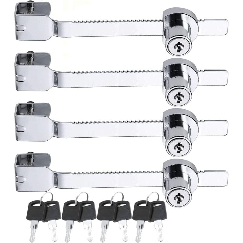 Gabrielle - 4er-Pack Schiebesägenschlösser mit Schlüssel für Vivarium, Terrarium, Vitrine, Glastür-Ratschenschloss, gleichschließendes Schloss, Silber