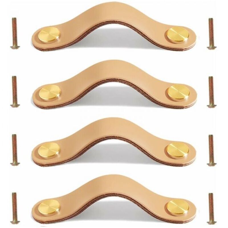 4er-Pack Schubladengriffe aus Leder, Türgriffe aus Leder, Möbelgriffe aus Leder, feine Ledergriffe mit Schrauben für Küchenschränke, 5,5 Zoll, Beige
