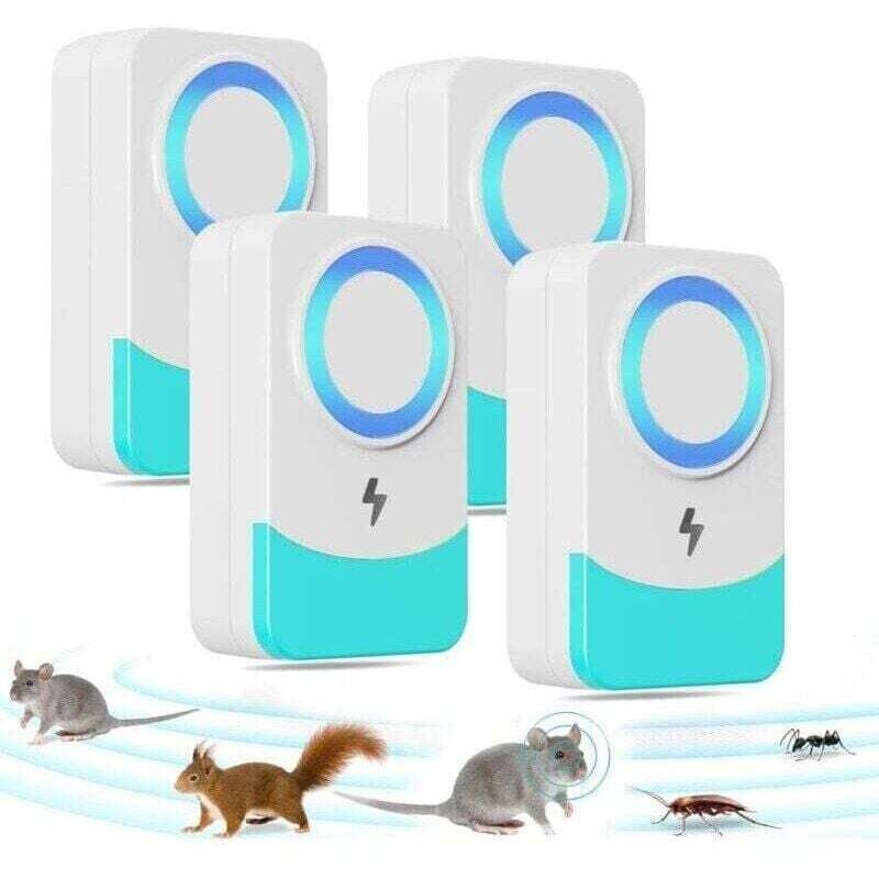 4er-Pack Ultraschall-Mäuseabwehrgeräte, Frequenzwechsel 60 Hz, vielseitig einsetzbar, zur Abwehr von Ratten, Mäusen, Ameisen und Kakerlaken