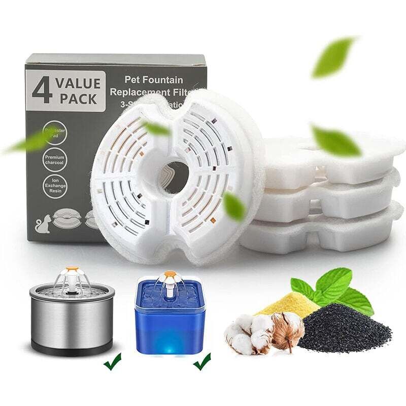 4er-Set Ersatzfilter für 2,5-Liter- und 2-Liter-Edelstahl-Katzenbrunnen – Ersatzfilter mit Harz und Aktivkohle – Geeignet für Katzen und Hunde