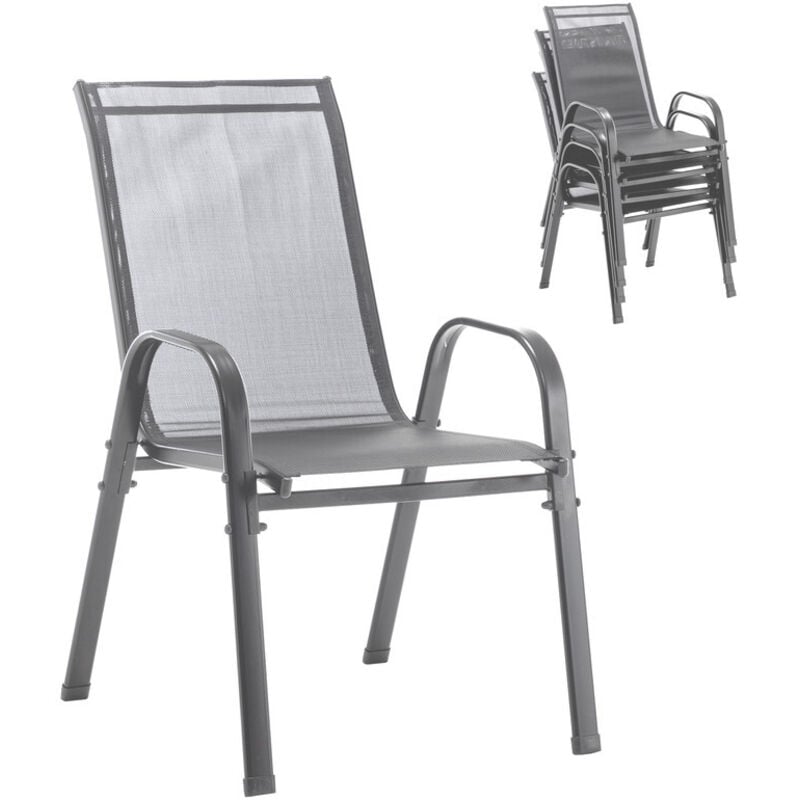 4er-Set Stapelstühle aus Textilene und Stahl - Hochlehner für Garten, Terrasse und Gastronomie
