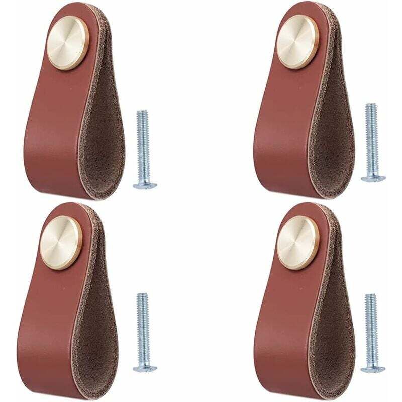 Set di 4 maniglie per mobili in pelle, pomelli per ante di armadi, pomelli per cassetti in pelle, maniglie per mobili vintage per armadi,