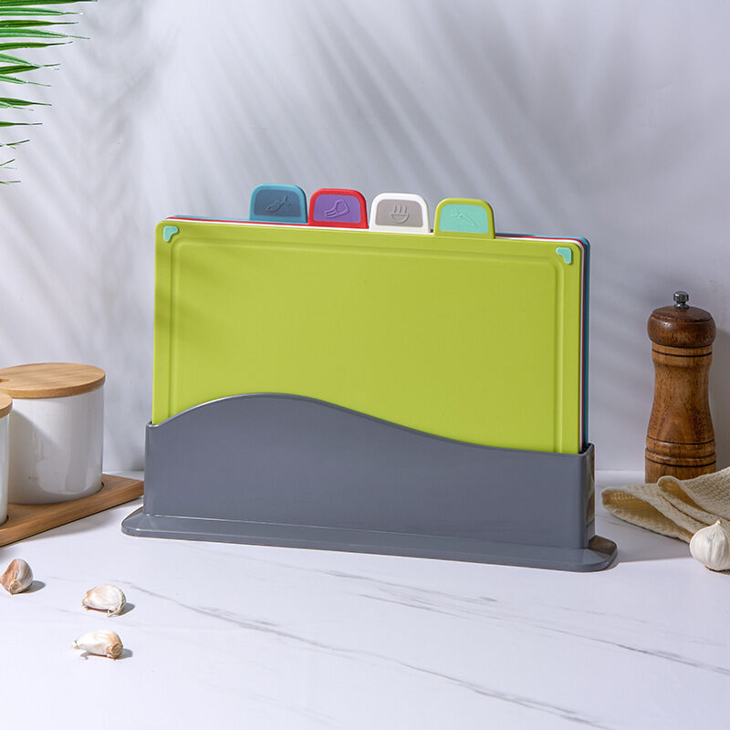 Gabrielle - 4er-Set Schneidebretter, Profi-Schneidebrett-Set mit rutschfester Küchen-Aufbewahrungsbox, Wende-Schneidebrett für Fleisch, Fisch, Gemüse