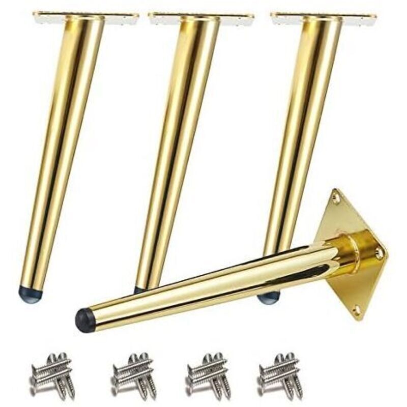 4er-Set schräge Tischbeine aus Metall, konische Möbelbeine, Edelstahl 201, Gold, Höhe 25 cm, rutschfeste und geräuschlose Basis für Sofas, Tische und