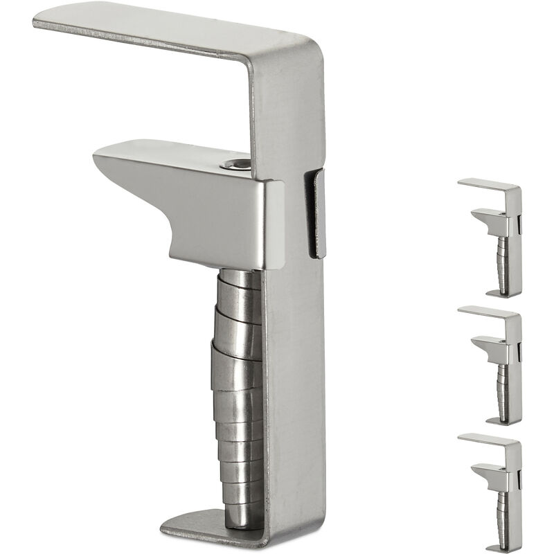 4er Set Tischklammern, verstellbare Tischdeckenklammern für dicke Tische, Edelstahl, bis 4,2 cm Stärke, silber - Relaxdays