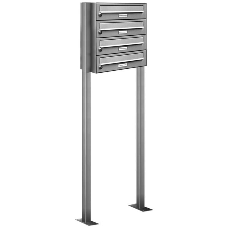 Al Briefkastensysteme - 4er V2A Edelstahl Standbriefkasten Anlage Freistehend