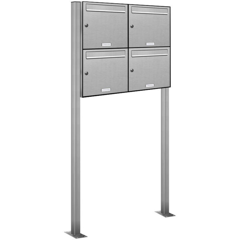 Al Briefkastensysteme - 4er V2A Edelstahl Standbriefkasten Anlage Freistehend