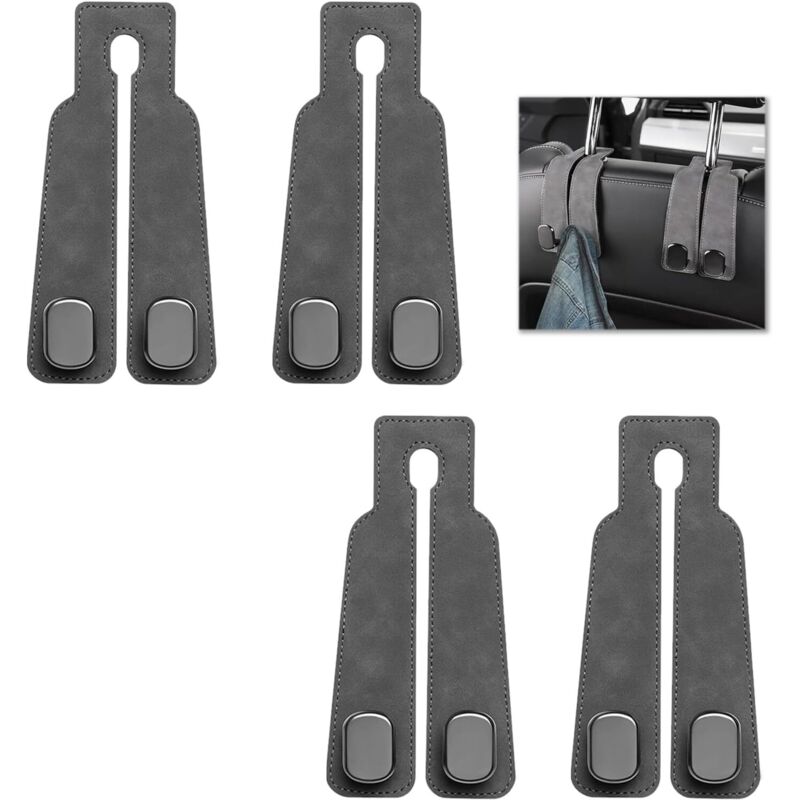 4PCS Doppelhaken für Autositzrückseite, Auto Kopfstützen Haken, Leder Autositz Haken, Auto Lagerung Haken, für Autositz Autositz Rücksitzhaken