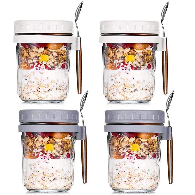 4PCS Overnight Oats Container mit Löffeln Luftdichte Haferflocken Hafer Gläser Messung Marks