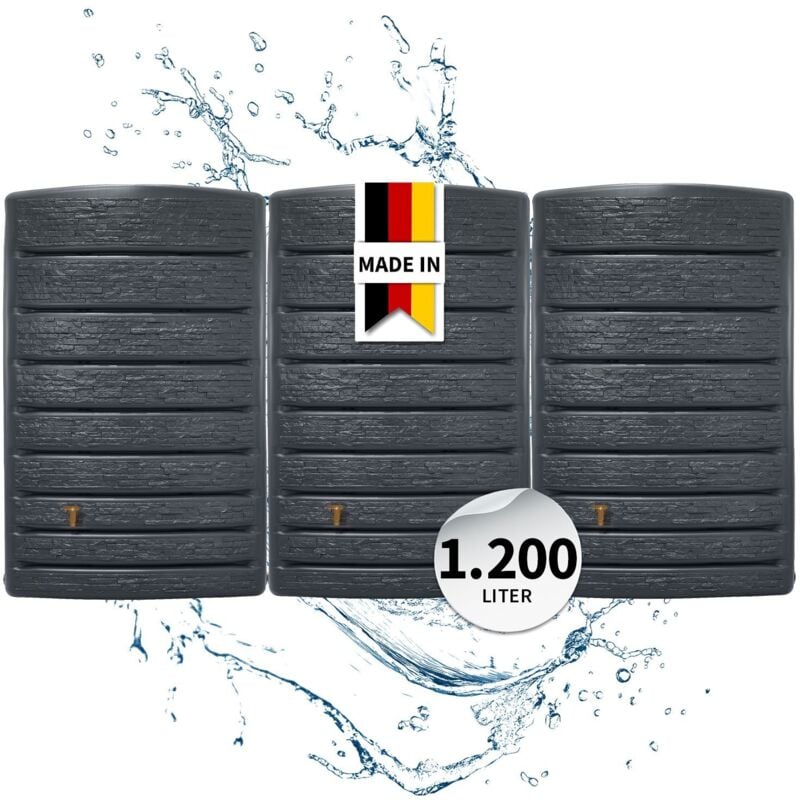 4rain - ExtraSLIM stone decor Wandtank-SET 1200 Liter graphite grey, 3 x ExtraSLIM stone decor 400 Liter inkl. Verbinder