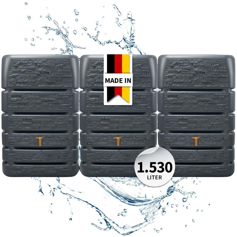 4rain - slim stone decor Mauertank-SET 1530 Liter graphite grey, 3 x slim stone decor 510 Liter inkl. Verbinder