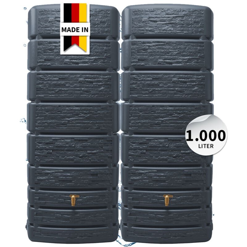 4rain - slim stone decor Wandtank-SET 1000 Liter graphite grey, 2 x slim stone decor 500 Liter inkl. Verbinder