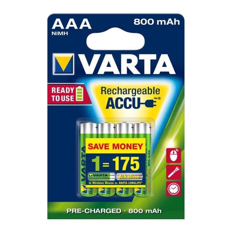 Trade-shop - 4x 800mAh aaa Akkus Varta Aufladbare Batterie Batterien Micro Akku Ni-MH HR03 Typ 56703 für Digitalkamera / Camcorder Blitz, Solarlampen