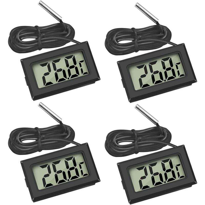 4x Digital LCD Thermometer Temperatur Monitor mit Externe Sonde für Kühlschrank Gefrierschrank Kühlschrank Aquarium (4x Schwarz)