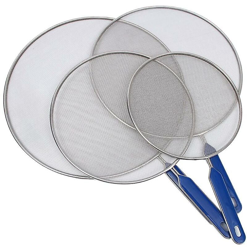 4x Edelstahl-Spritzschutz mit ABS-Griff, Anti-Spritzer-Öl-Netzabdeckung, fettdichte Pfannen-Pa