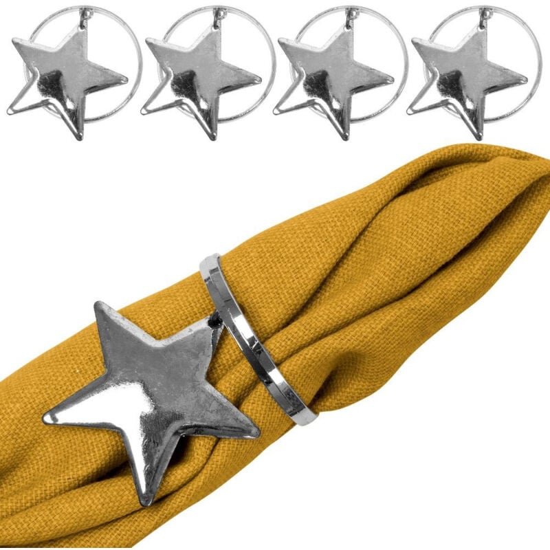 4x Eheringe Ringe Servietten Metall Silber Sterne Serviettenhalter