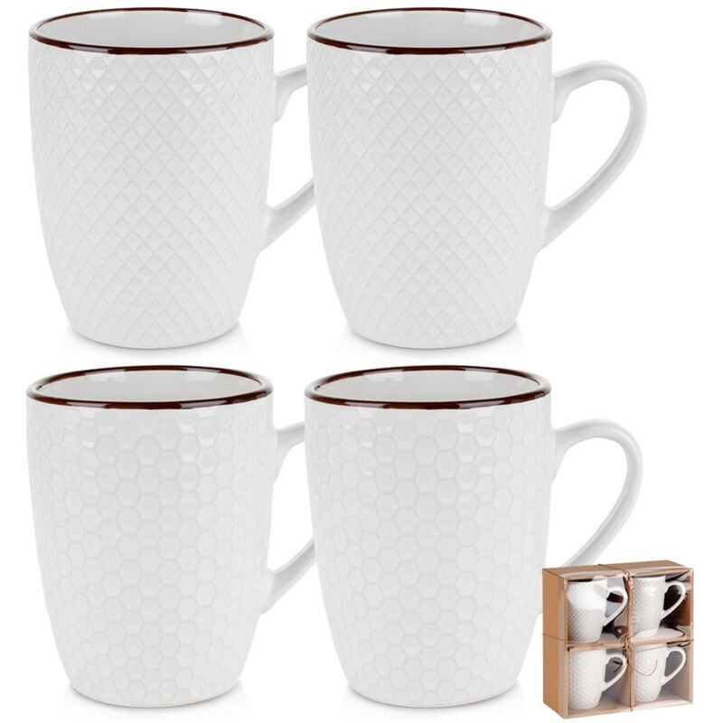 4x Weiße Tassen zum Trinken Kaffee Tee Kräuter Tassen Set Geschenktasse
