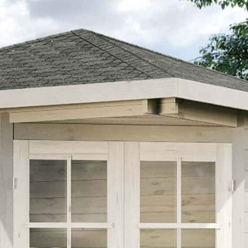 5-Eck Gartenhaus Modell Sunny-B Gartenhaus aus Holz in Grau, Holzhaus mit 28 mm Wandstärke, Blockbohlenhaus mit Montagematerial - Alpholz