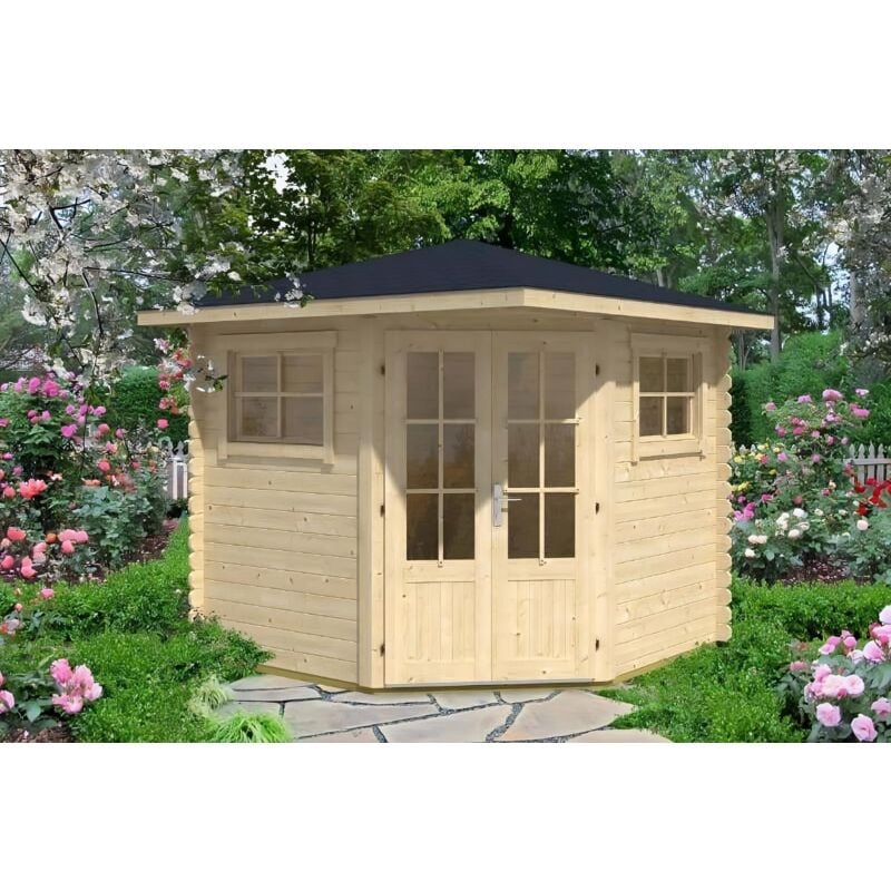 5-Eck Gartenhaus Modell Sunny-B Gartenhaus aus Holz, Holzhaus mit 28 mm Wandstärke, Blockbohlenhaus mit Montagematerial - Alpholz