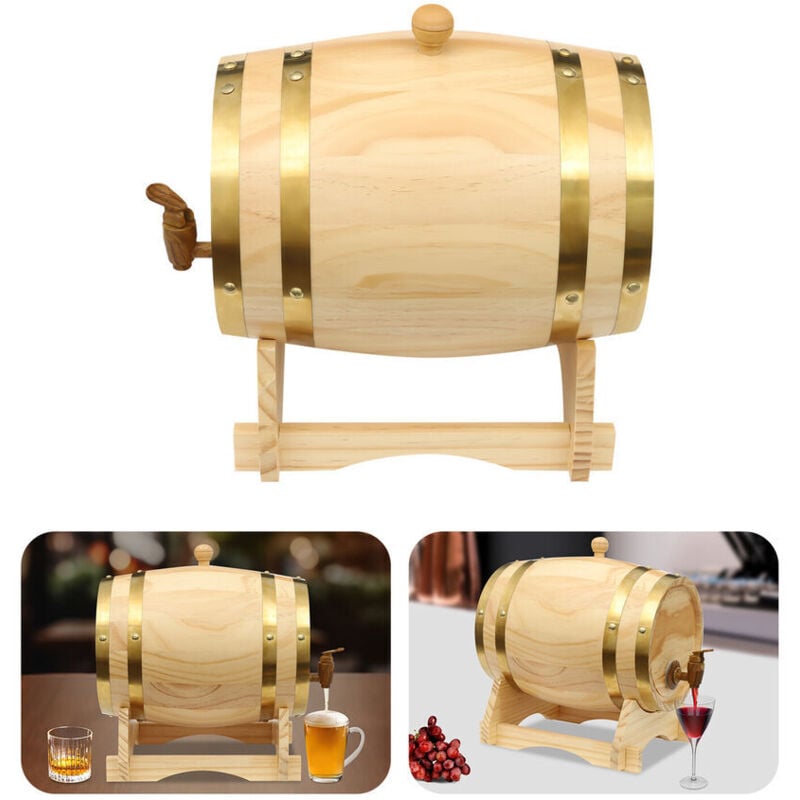 5-Liter-Weinfass aus Holz mit Halterung Holzfass für Whisky, Wein oder Branntwein