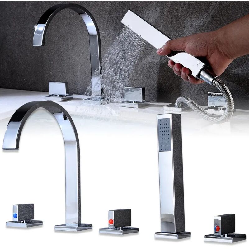 5 Loch Badewannenarmatur, Wannenarmatur armatur Badewanne Wasserfall Badewanne Duschset mit Handbrause Brausegarnitur, Bad Dusche Badezimmer Armatur,