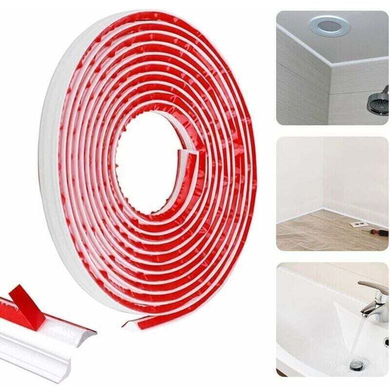 5 m flexible, selbstklebende Viertelstab-Leiste, wasserfest, weißes PVC, Kunststoff, PVC-Viertelkreis für Wandfugen, Größe L 27 x 20 mm