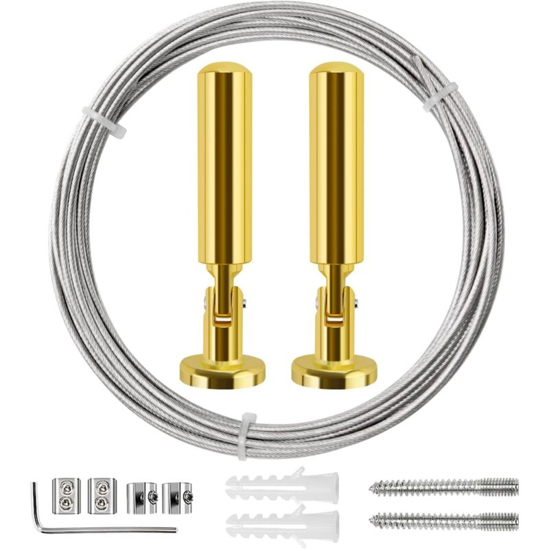 5-m-Gardinenstangen-Set, Stahlseil für Gardinen, für Gardinen, Balkonwäscheleine, Gold