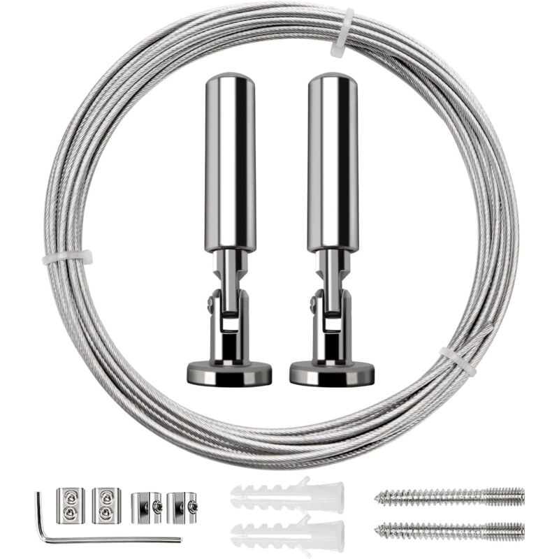 5 m Gardinenstangen-Set, Stahlseil für Gardinen, für Gardinen, Balkonwäscheleine, Silber